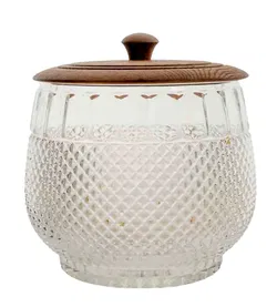 Vintage Bowletopf aus Kristallglas mit Echtholz-Deckel Ø 20 cm - Bild 1