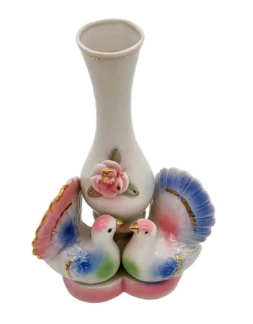 Vintage Porzellan-Vase mit Taubenpaar & Rosen-Relief ca. 21 cm - Bild 1