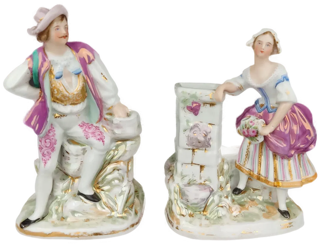 Dekoskulpturen aus Porzellan - Rococo Bauernmädchen und Jäger - Bild 1