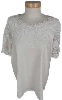 Trendiges Damen T-Shirt mit Spitze, kurzarm, weiß, Größe 44 - Bild 1