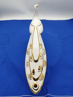 Vintage Porzellan Pfau Skulptur - werß/Gold (24K Echtgold) - Made in Italy -  Länge 44cm, Höhe 27cm – Vorschau 5