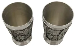 Zinnbecher - 2er Set - Rein Zinn 95 %, Reliefdekor - Bild 2