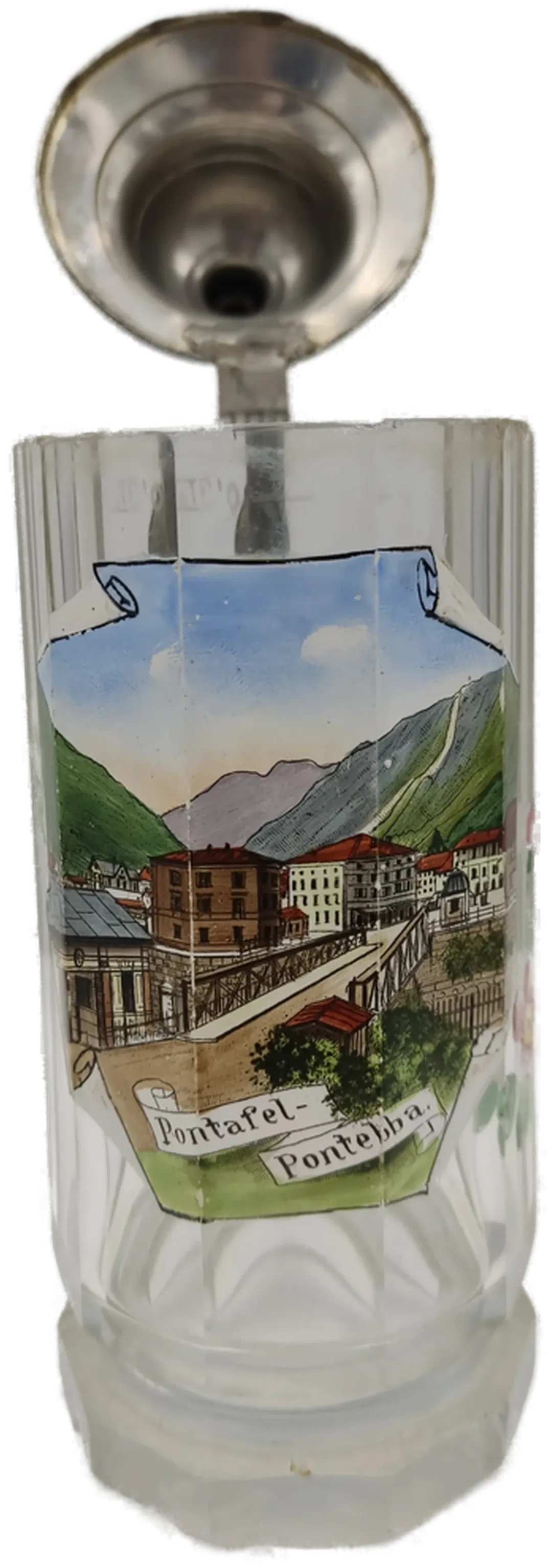Glas-Bierkrug Pontafel-Pontebba Bierkrug Geprägter Zinndeckel 0,3 L | Historisches Sammlerstück – Bild 2
