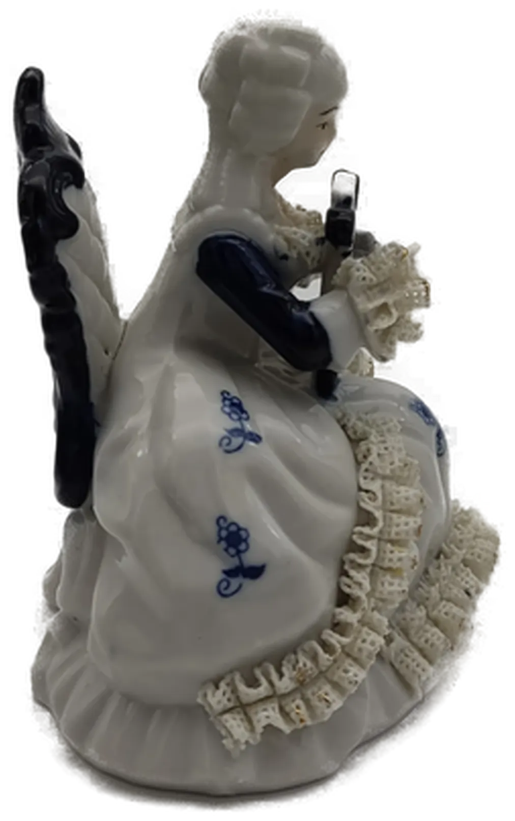 Porzellan Figur Dame mit Harfe, handbemalt, Höhe 14,5 cm, Breite 13,5 cm – Bild 2
