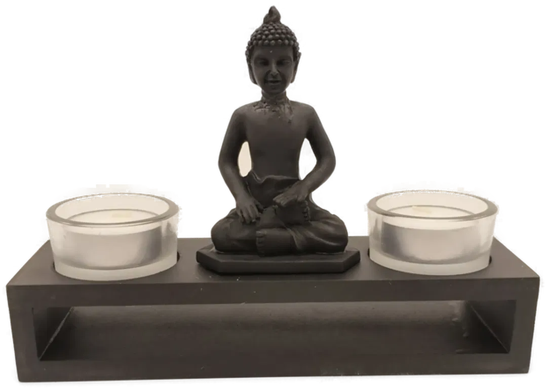 Buddha-Statue mit 2 Teelichtern, Set - Bild 4
