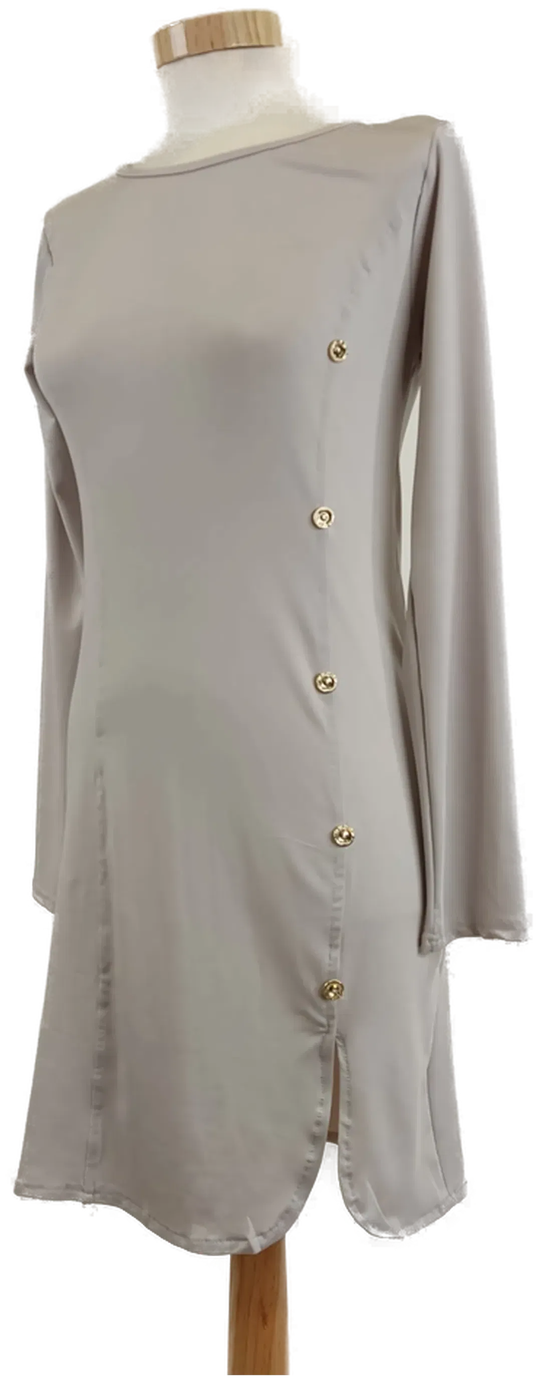 Damen Longshirt Hellgrau mit seitlichen Knöpfen, Gr. M - Bild 1