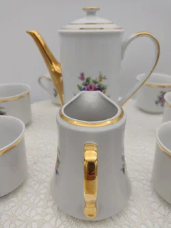 Porzellan-Teeservice mit Kanne & Milchkännchen, Goldrand | Vintage-Charme – Vorschau 17