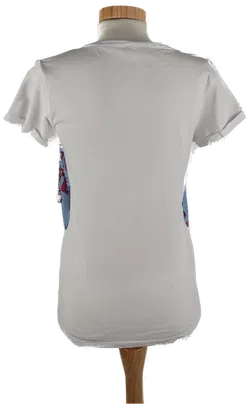 Weißes Damen T-Shirt Kurzarm mit eingenähtem buntem Bolero, Gr. M - Bild 3