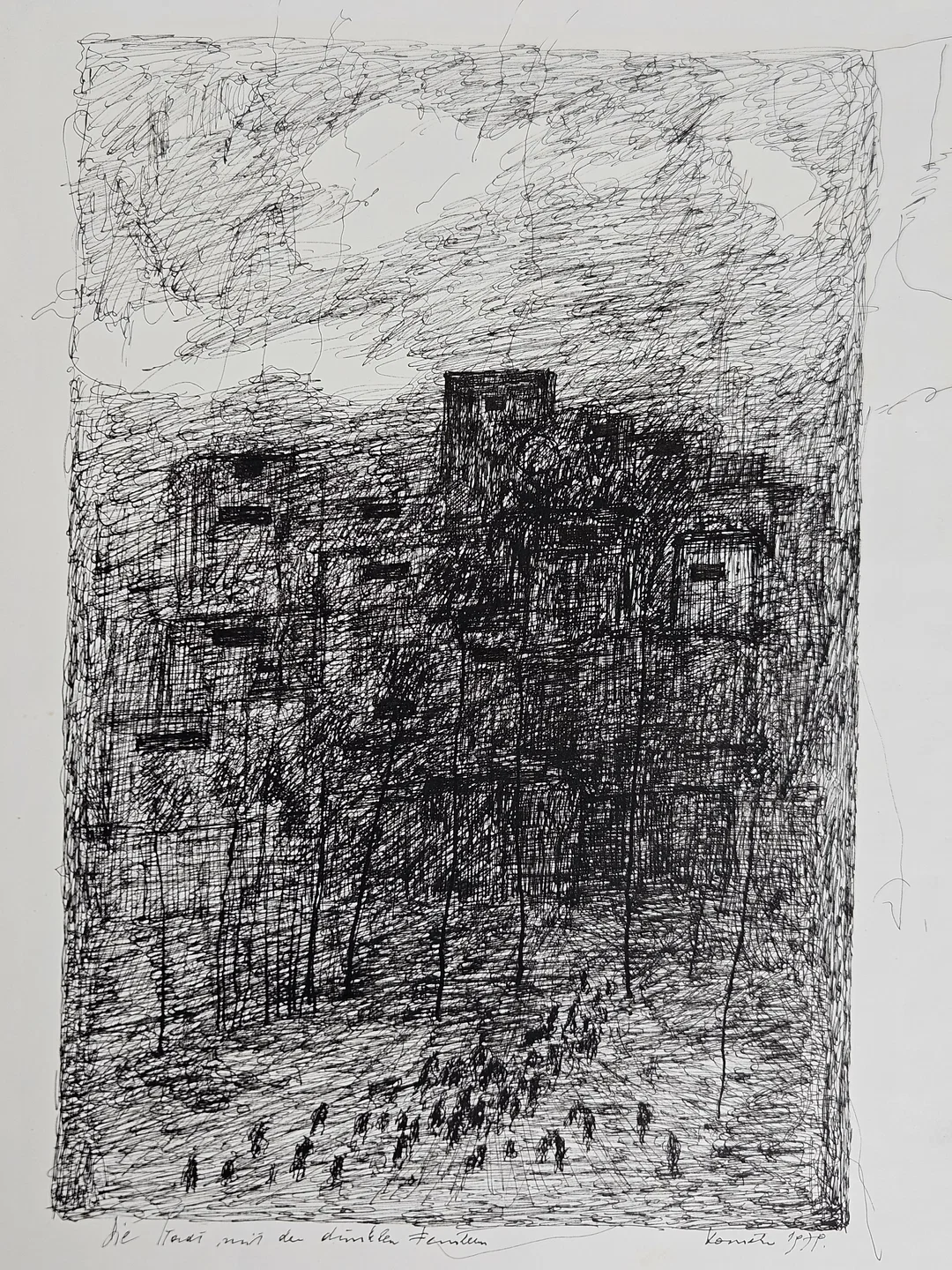 Franz Hametner - Die Stadt mit den dunklen Fenstern - Feder/Tusche Zeichnung – Bild 2