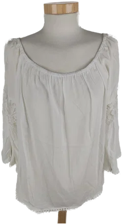 Bluse "page one", dreiviertelarm mit Rundhalsausschnitt, weiß mit Spitze, Größe 42