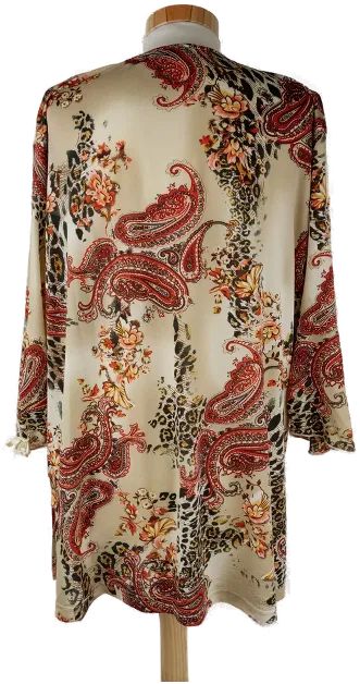 T -Shirt "Grandiosa", dreiviertelarm mit V-Ausschnitt, beige mit Muster, Größe 44/46 – Bild 3