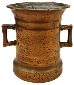 Antiker Apothekenmörser Bronze massiv 2,3 kg mit eckigen Griffen – Vorschau 2