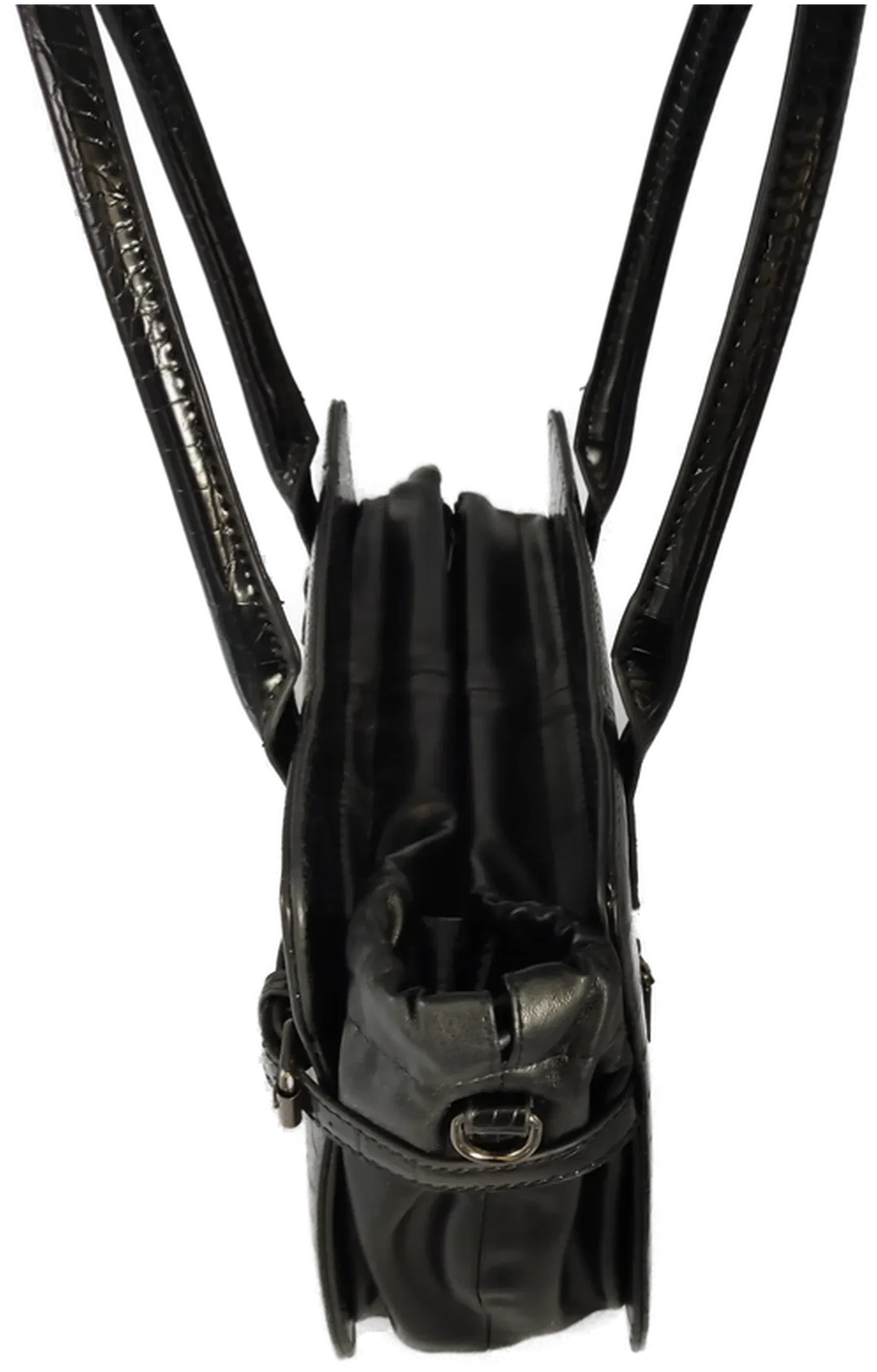 Damenhandtasche schwarz, Lederimitat mit Krokoprägung – Bild 3