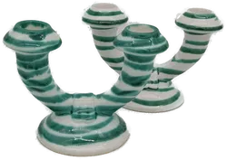 Gmundner Keramik / Kerzenleuchter 2-armig / grüngeflammt - Bild 7