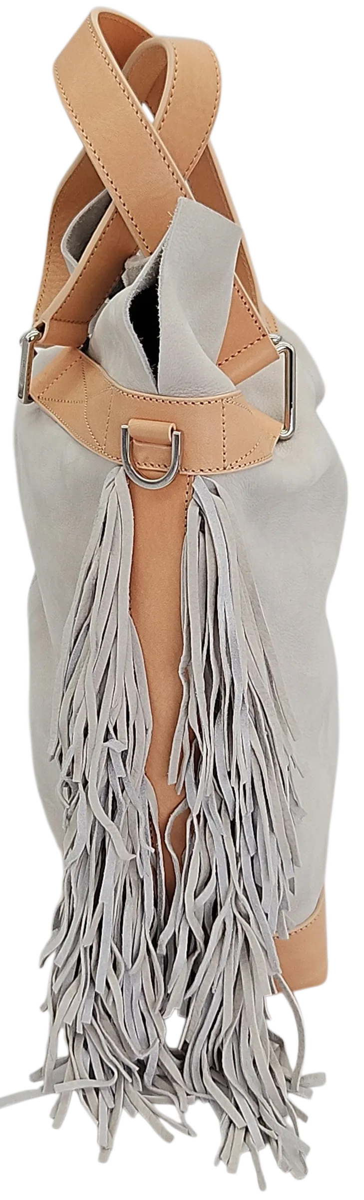 Max V. Koenig Damen Lederhandtasche mit Fransen, grau/creme - Höhe ca. 37 cm  – Bild 2