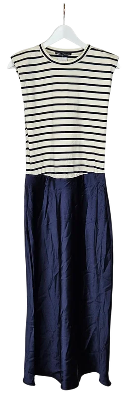 ZARA Damen Maxikleid, marine/weiß - Gr. L  - Bild 1