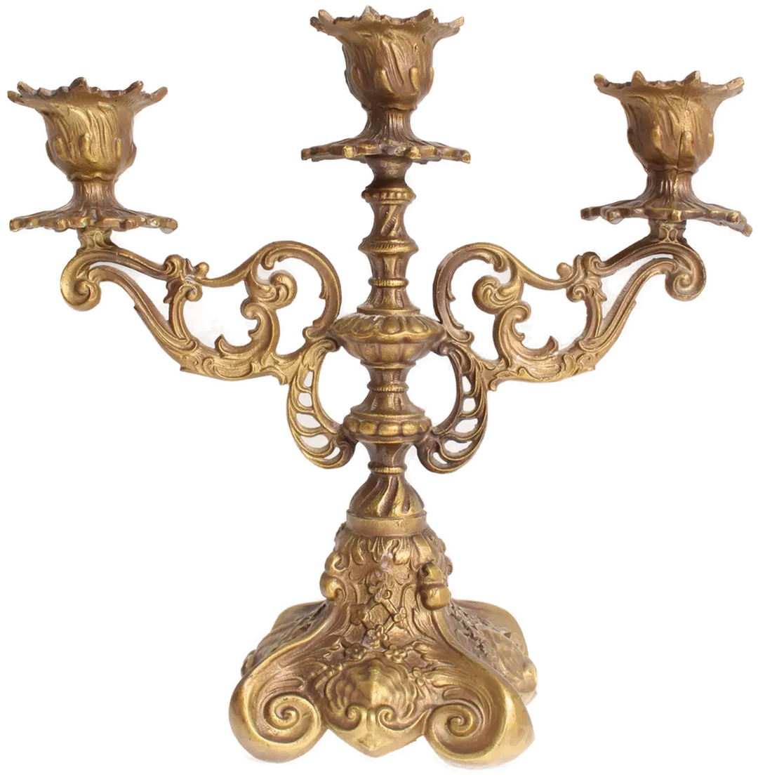 Barocker 3-armiger Kerzenleuchter | Zinn - Gold aufgemalt | ca. 23 cm - Bild 1