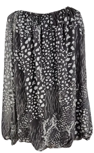 Bluse "Janina', langarm mit Rundhalsausschnitt, Kordel und Gummizugbund, schwarz/weiß von Größe 48 – Bild 3