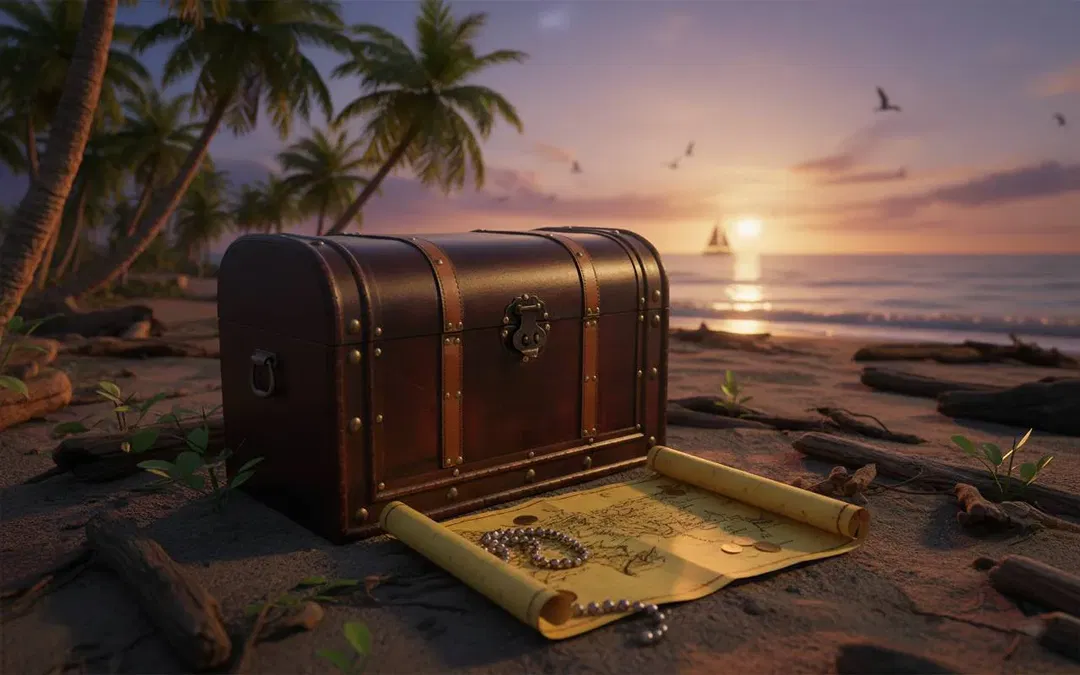 Holztruhe/Schatzkiste im Vintage-Stil, ca. 50 × 31 × 33 cm, dunkelbraun, Metallbeschläge - Bild 1