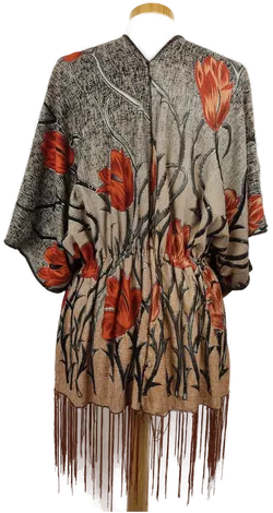 Damenbluse mit Fransen rot-braun bedruckt - ca. M/L - Bild 2