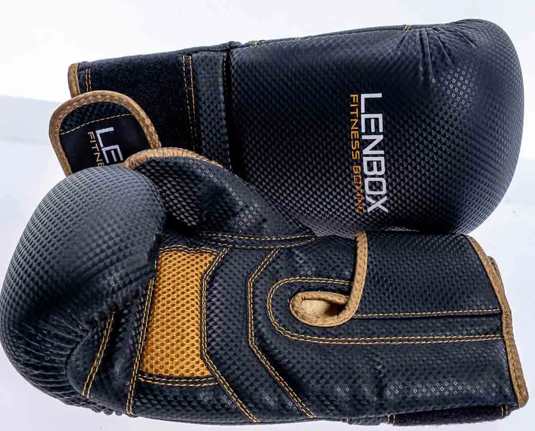 Lenbox Fitness Boxing Boxhandschuhe in schwarz-gold mit Tragebeutel – Bild 2