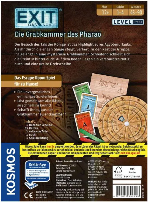 Komos EXIT – Das Spiel: Die Grabkammer des Pharao | Kosmos | Level: Profis | Escape Room Spiel für 1–4 Spieler ab 12 Jahren – Bild 2