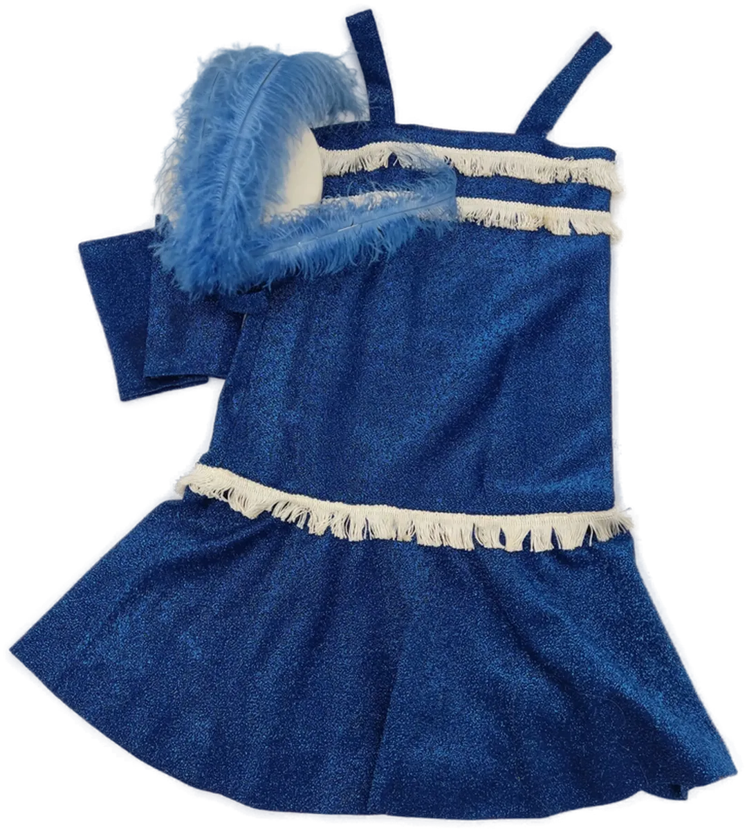 Fasching Kinder Tanzkleid blau, mit Fransen, Set (Kleid, Hut, Handschuhe) - Bild 2