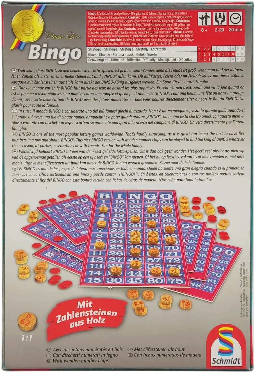 Spiel "Classic Line Bingo" mit Zahlensteinen aus Holz – Bild 2