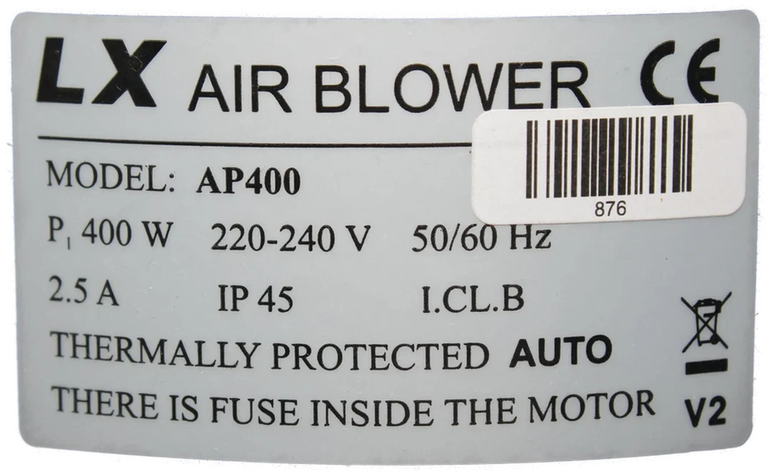 LX Air Blower AP400 – Gebläse / Luftpumpe 400 W, 220–240 V, IP45, Whirlpool / Spa / Pool – Bild 3