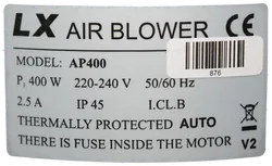 LX Air Blower AP400 – Gebläse / Luftpumpe 400 W, 220–240 V, IP45, Whirlpool / Spa / Pool - Bild 3