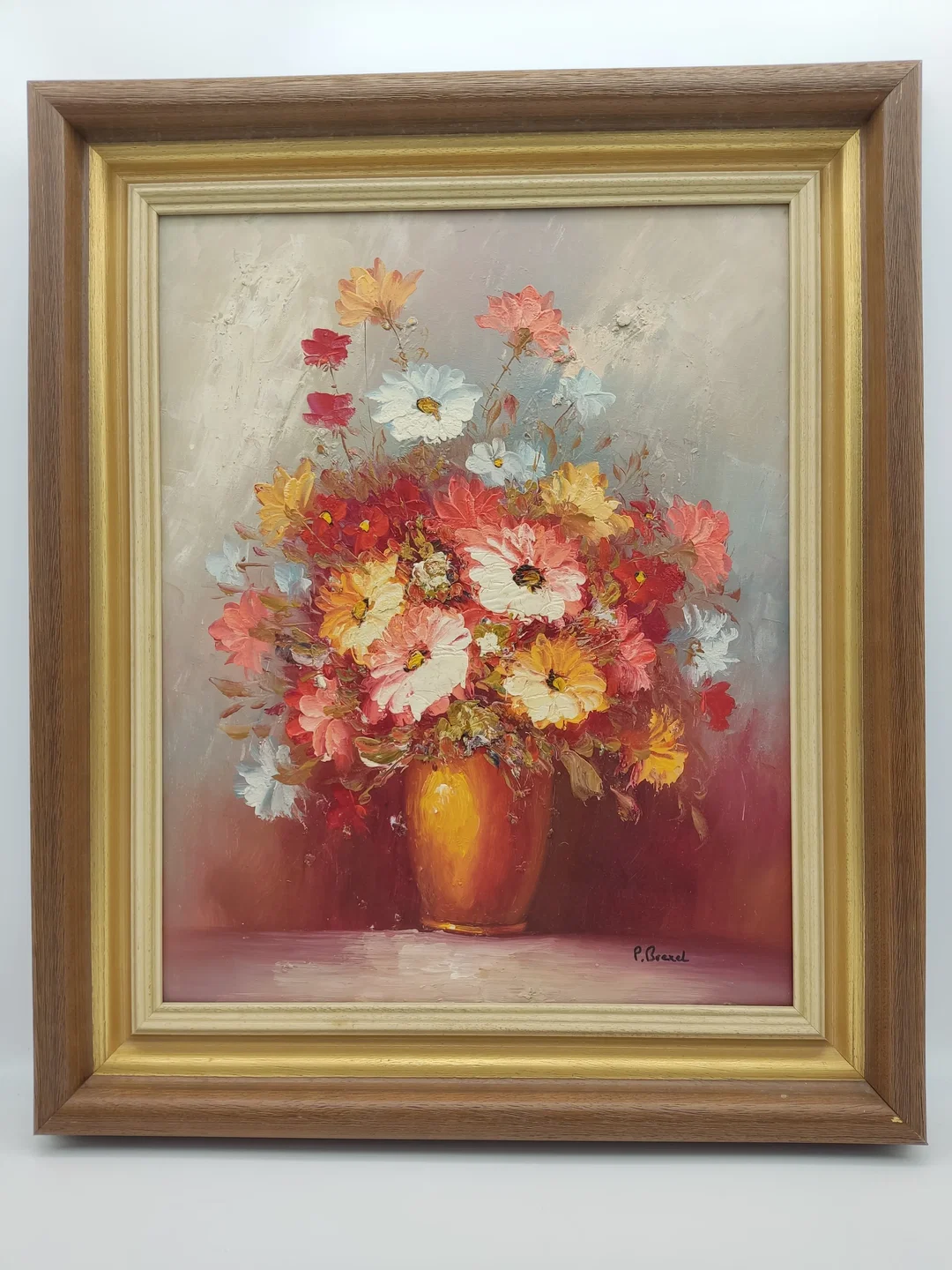 Ölgemälde Leinen auf Holzrahmen mit Golddekor 64×54 cm | Vintage-Schatz - Bild 4