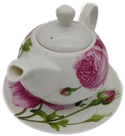 Teekanne Porzellan mit Untersetzer Rosenblütendekor - Bild 4