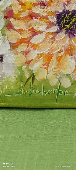 Ölbild Blumen Auf Leinwand 30x30 | Floraler Zeitreisender - Bild 3