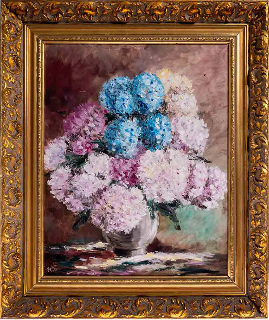 Ölgemälde Stillleben mit Blumen in üppigem Goldrahmen - Bild 4