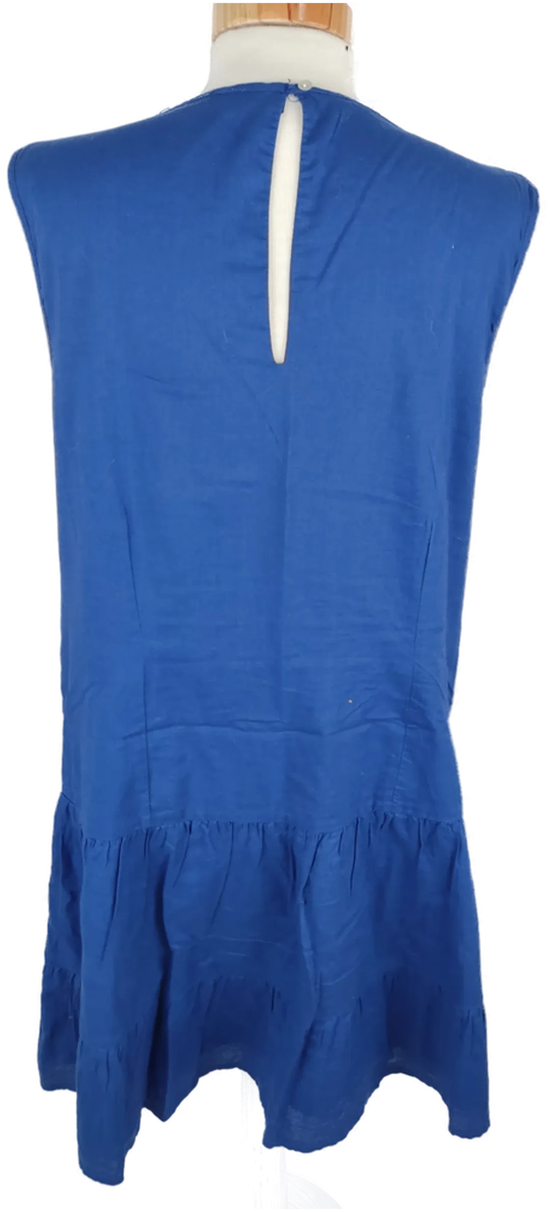 Kleid "Charles Vögele", ärmellos, blau mit Stickerei, Größe 38 (geschätzt) – Bild 3