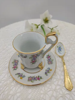 TK Thun Böhmen Porzellan Sammeltasse-Set (Mokkatasse, Untertasse, Löffel)  | Original Tschechoslowakei - Bild 3