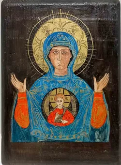 Sakrale Ikone Muttergottes mit Kind auf Echtholz ca. 20,5 x 28 cm - Bild 1