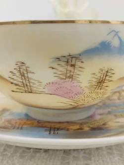 Japanische Teetasse mit Untertasse 4er-Set Porzellan Landschaftmotiv | Asiatische 'Kutani' Stil - Bild 10