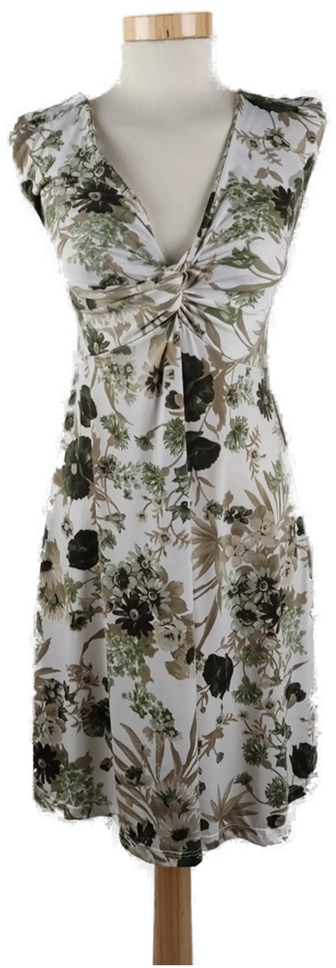 Damen Sommerkleid Ärmellos, weiß mit grünem Blumenmuster, Gr. 38 - Bild 1