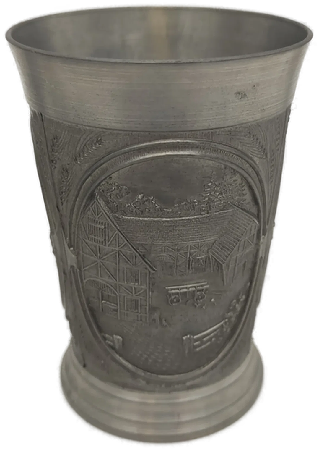 Zinnbecher Set mit Relief, 4 Stück, ca. 9–10 cm – Bild 6
