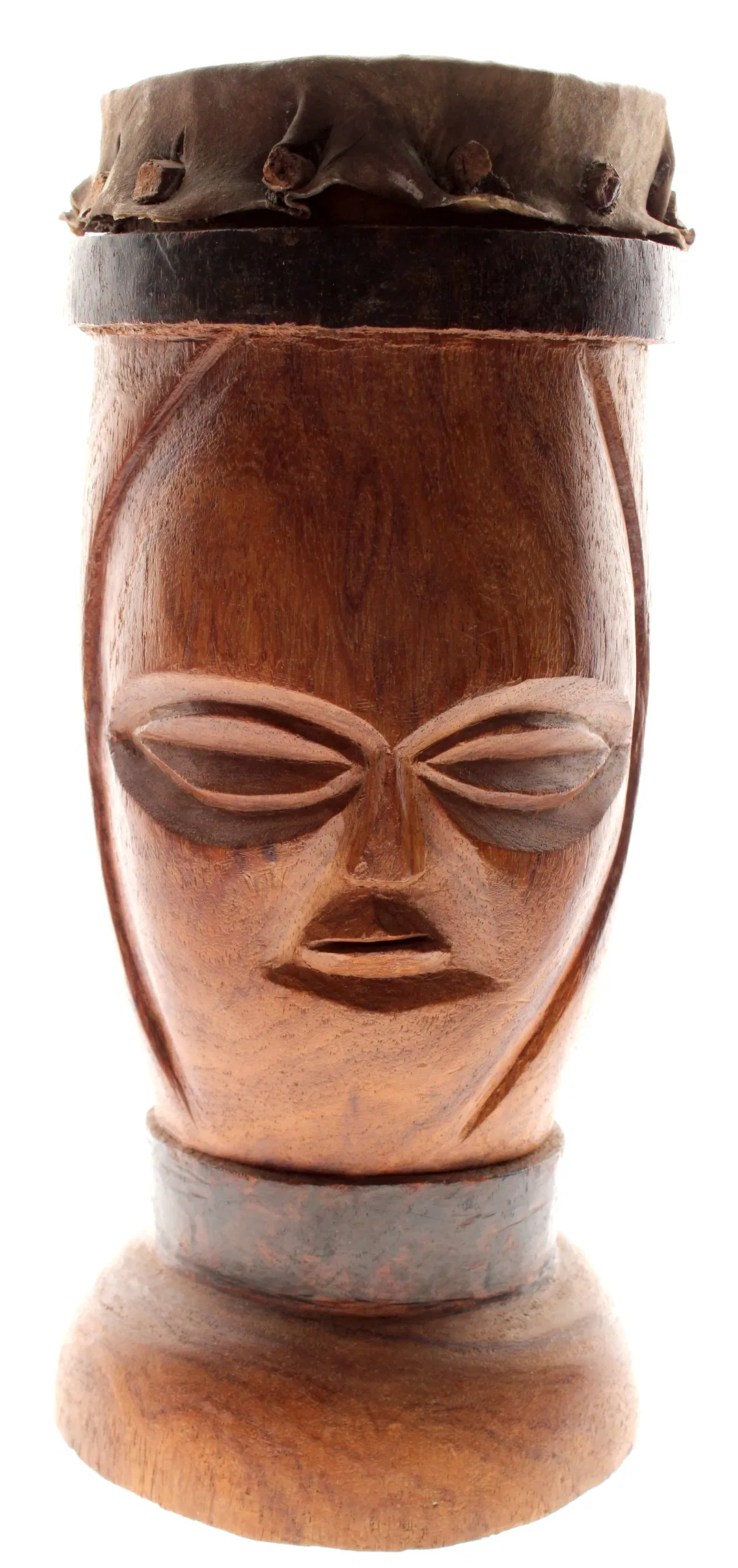 Afrikanische Trommel mit Gesicht – Handgeschnitzt aus Holz & Leder – ca. 35,5 cm - Bild 4