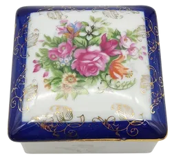 Porzellan Dose mit Rosenmotiv - echt Kobalt  - Bild 3