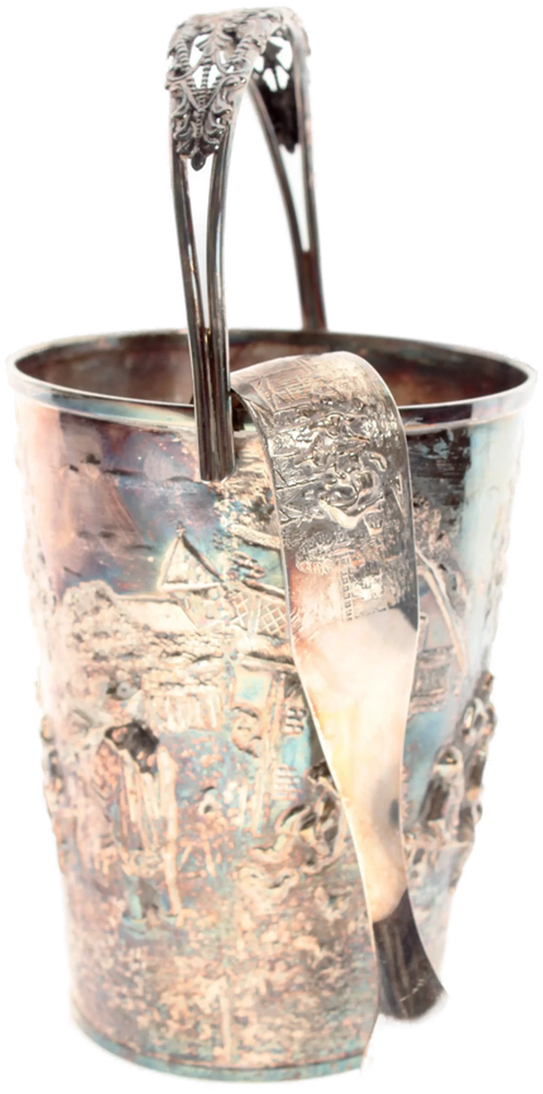 Vintage Eiskübel aus Dänemark mit Zange – punziert (Wal & Denmark) – Reliefdekor – Bild 3