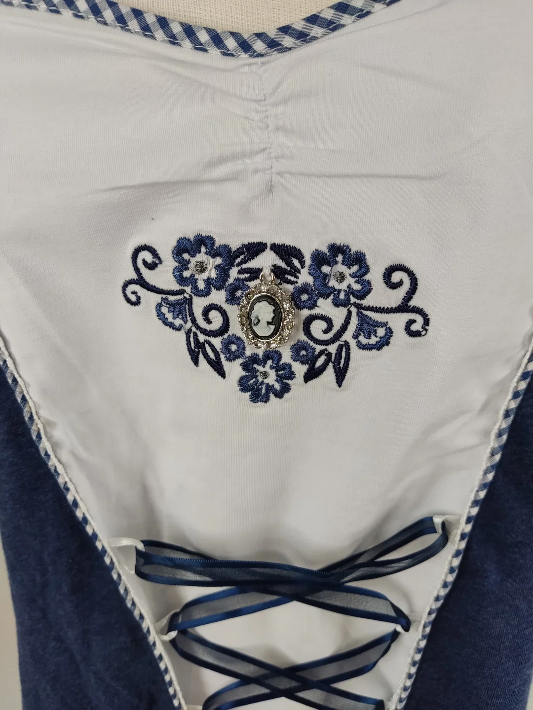 T-Shirt "Spieth & Wensky", kurzarm mit gewchwungenen Ausschnitt und Stickerei, blau/weiß, Größe XL – Bild 2