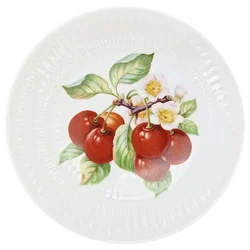 Vintage Hutschenreuther Selb - strukturierte Porzellan-Kuchenplatte mit 6 Gebäcktellern (Serie Apart / Obst-Serie) – Vorschau 8