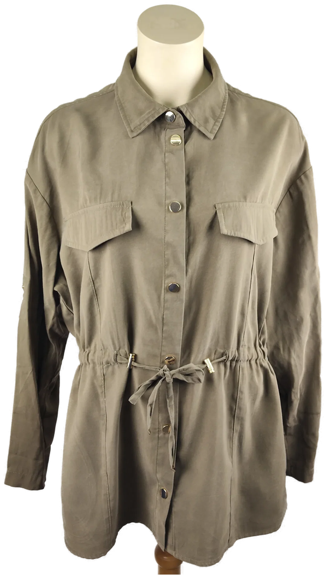 Zara Damenbluse in Olivgrün mit Bindebund | Casual-Chic – Bild 1