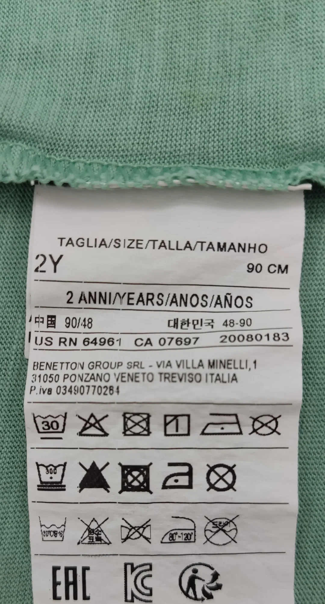 Benetton Kinder Shirt grün Gr.92 – Bild 4
