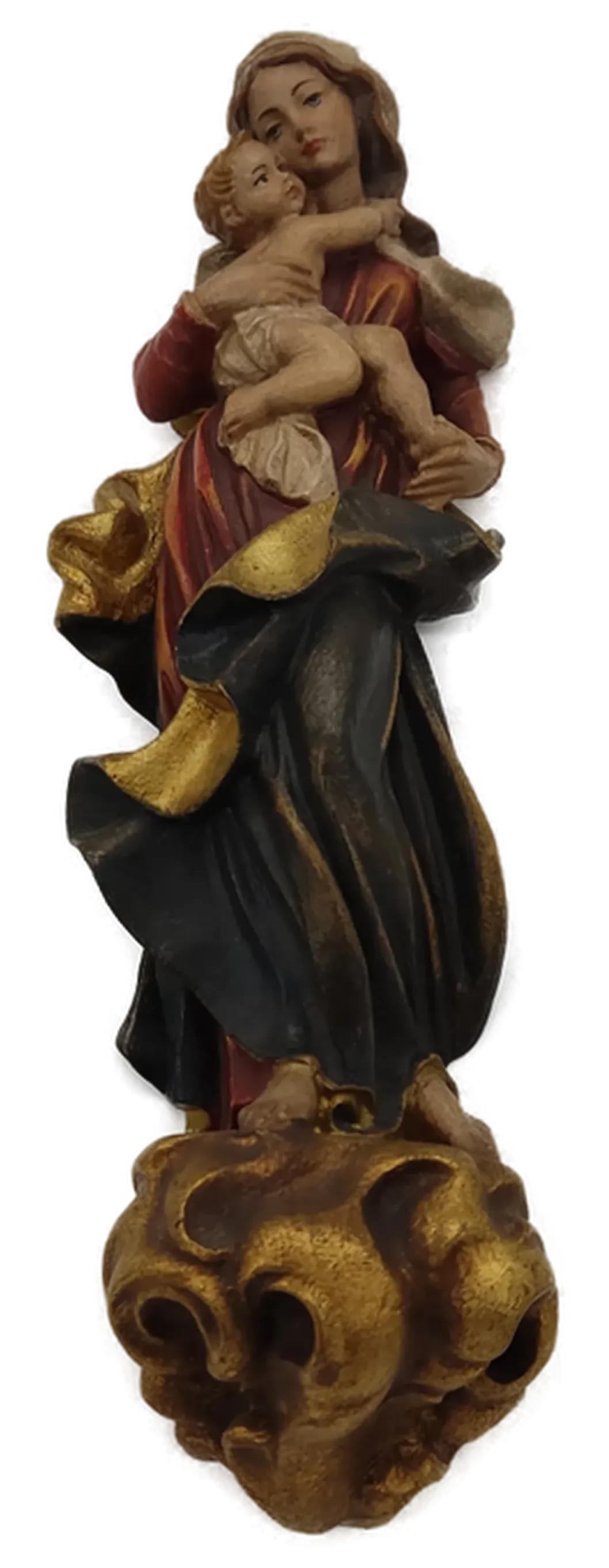 Alte Madonna Skulptur aus Holz zum Aufhängen ca. 30cm – Bild 3