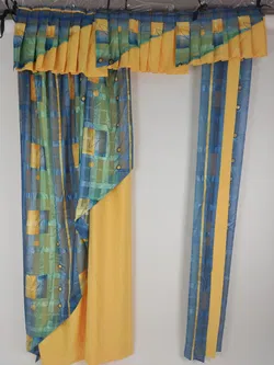 Vorhang-Fenster 3tlg., Vorhang-Tür 3tlg., gelb/blau-grün gemustert - Bild 2