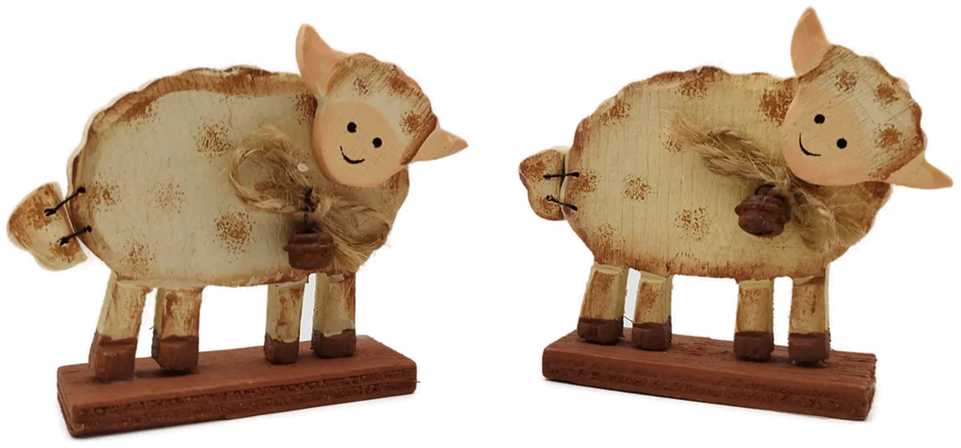 2x Schäfchen-Figuren aus Holz - ca. 7cm hoch - Bild 1